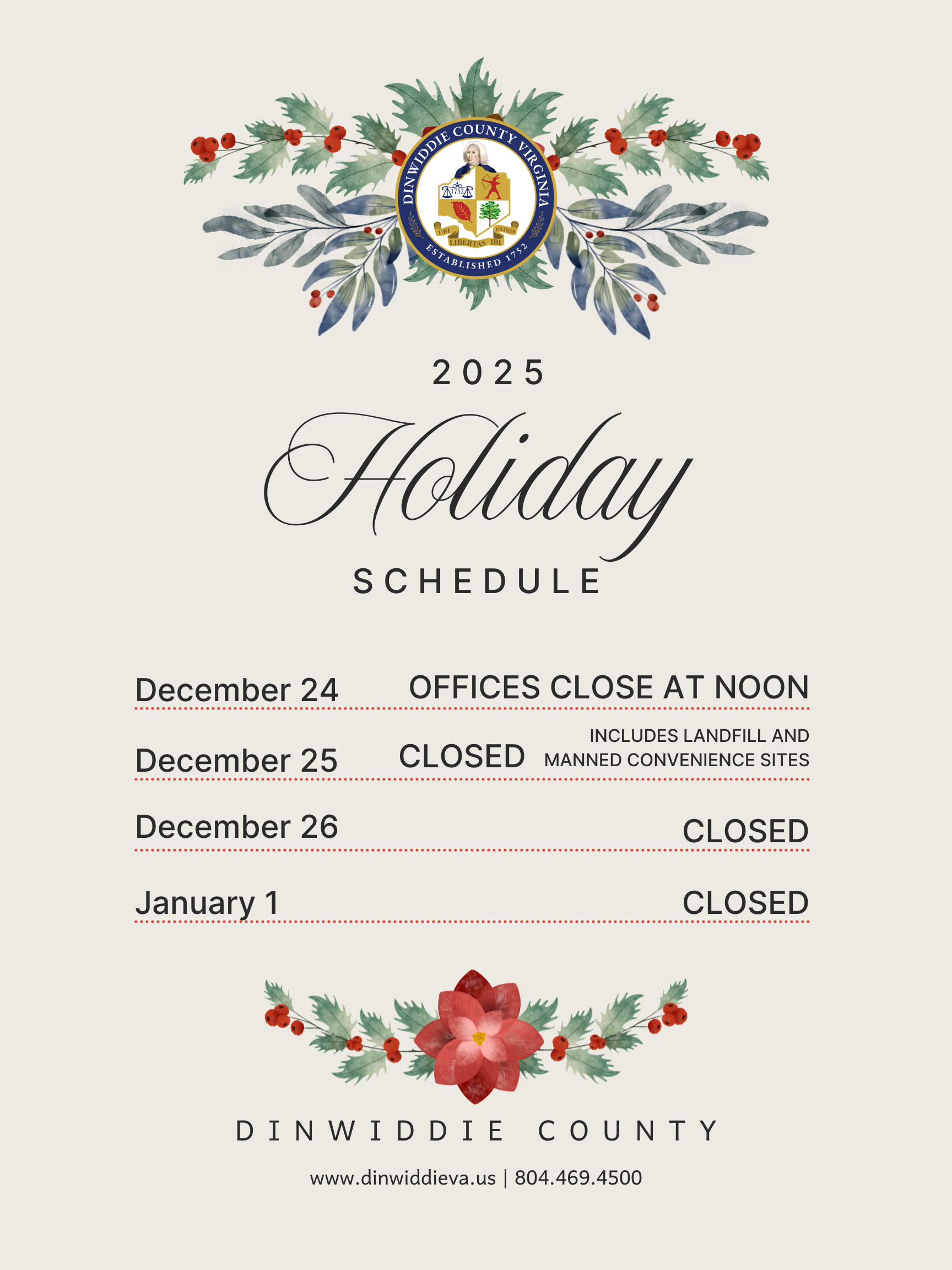 2025 Holiday Schedule