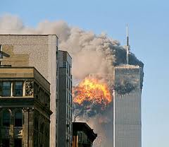 Image of the two Twin Towers on fire
